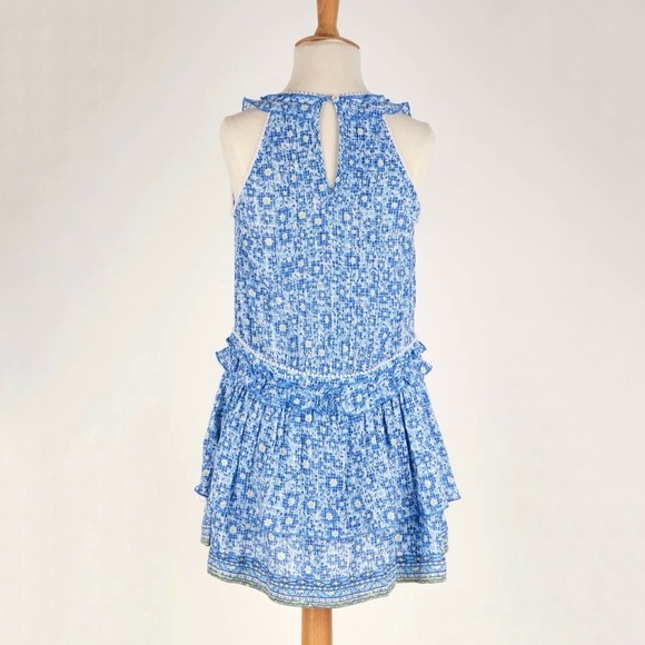 NWT Poupette St Barth Mae Ruffle Trim Printed Mini Dress Blue Je T’aime Girls 10 - Picture 15 of 15